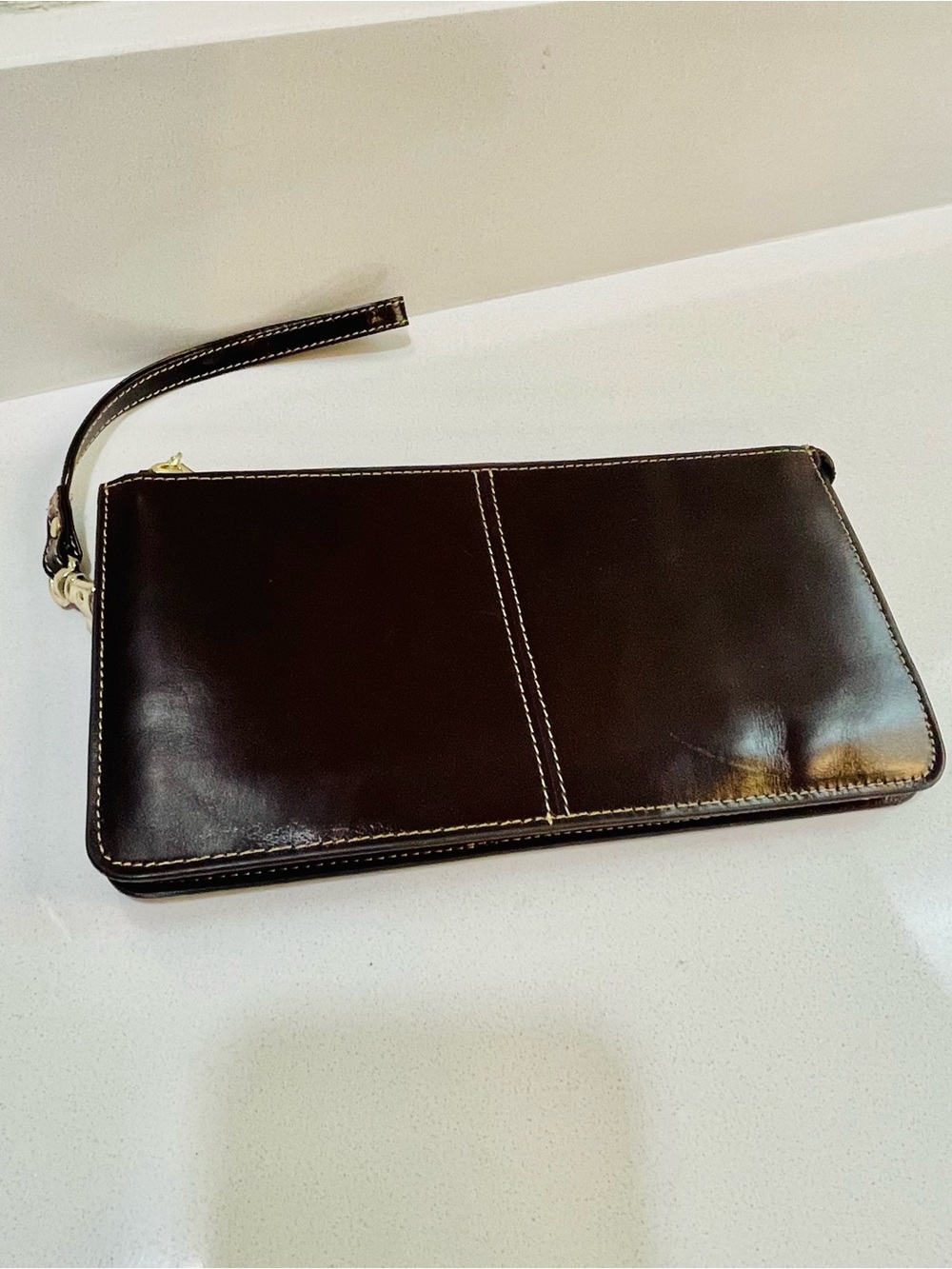 Women’s Brown Leather Wristlet Wallet - Classic Stitch Detailing